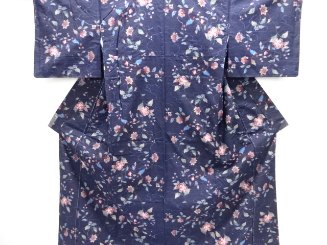 未使用品　枝花模様織り出し手織り紬着物